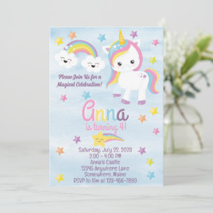 Unicorn Rainbow Birthday Uitnodiging