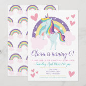 Unicorn Rainbow Birthday Uitnodiging (Voorkant / Achterkant)