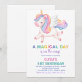 Unicorn Rainbow Birthday-uitnodigingen Kaart (Voorkant / Achterkant)
