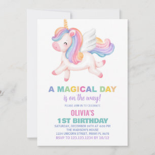 Unicorn Rainbow Birthday-uitnodigingen Kaart