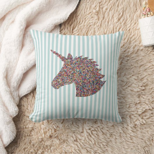 Unicorn Rainbow Blauwgroen en White Stripe Sierkus Kussen (Deken)