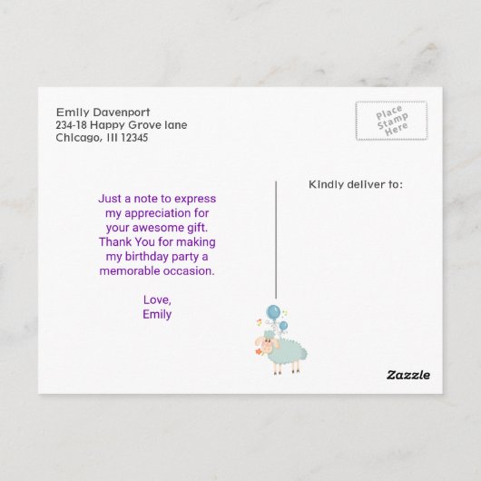 Unicorn Rainbow Clouds and Flowers Birthday Bedank Briefkaart (Achterkant)