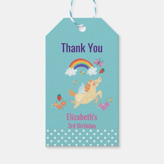Unicorn Rainbow Clouds and Flowers Birthday Bedank Cadeaulabel (Voorkant)