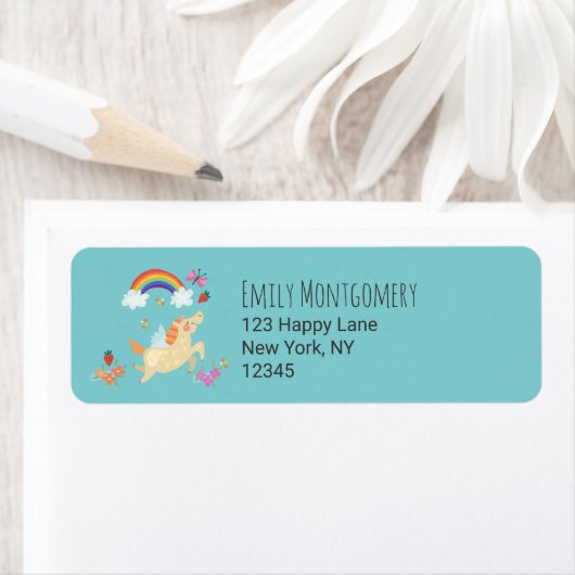 Unicorn Rainbow Clouds and Flowers Etiket (Insitu)