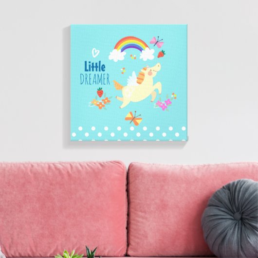 Unicorn Rainbow Clouds and Flowers Little Dreamwea Canvas Afdruk (Insitu (Woonkamer))