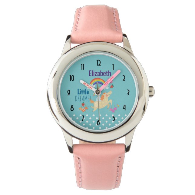 Unicorn Rainbow Clouds and Flowers Little Dreamwea Horloge (Voorkant)