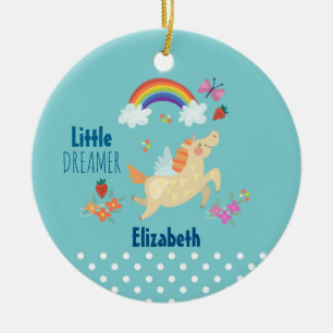 Unicorn Rainbow Clouds and Flowers Little Dreamwea Keramisch Ornament