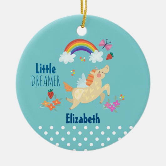 Unicorn Rainbow Clouds and Flowers Little Dreamwea Keramisch Ornament (Voorkant)