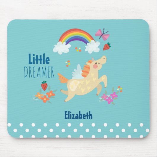 Unicorn Rainbow Clouds and Flowers Little Dreamwea Muismat (Voorkant)