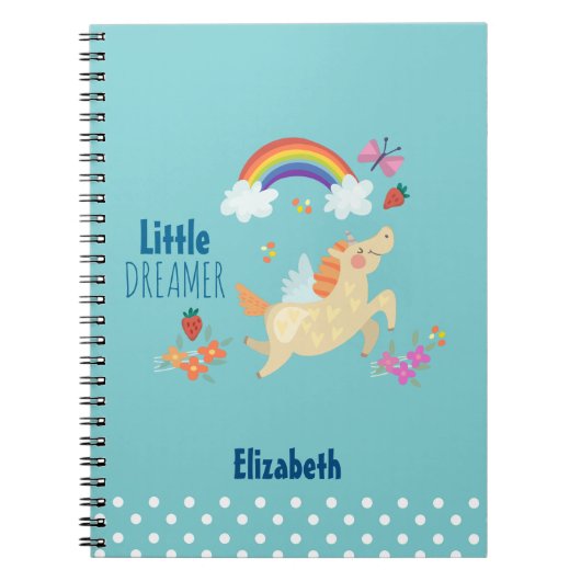 Unicorn Rainbow Clouds and Flowers Little Dreamwea Notitieboek (Voorkant)