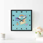 Unicorn Rainbow Clouds and Flowers Little Dreamwea Vierkante Klok (Huis)