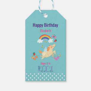 Unicorn Rainbow Clouds en Flowers Happy Birthday Cadeaulabel