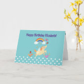 Unicorn Rainbow Clouds en Flowers Happy Birthday Kaart (Gele Bloem)