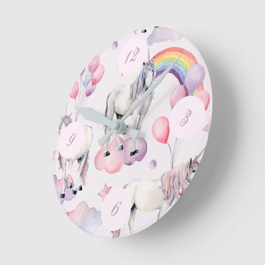 Unicorn Rainbow Clouds Pink FairyTale Balloon Girl Ronde Klok (Hoek)