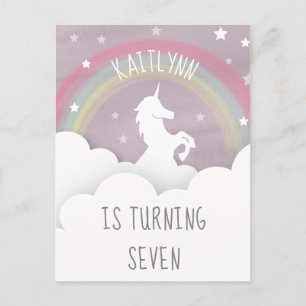 Unicorn Rainbow Clouds Stars Birthday Uitnodiging Briefkaart