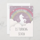 Unicorn Rainbow Clouds Stars Birthday Uitnodiging Briefkaart (Voorkant / Achterkant)