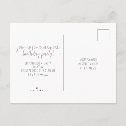 Unicorn Rainbow Clouds Stars Birthday Uitnodiging Briefkaart (Achterkant)