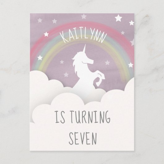 Unicorn Rainbow Clouds Stars Birthday Uitnodiging Briefkaart (Voorkant)