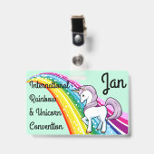 Unicorn & Rainbow Convention Badge Personaliseren (Voorzijde met clip)