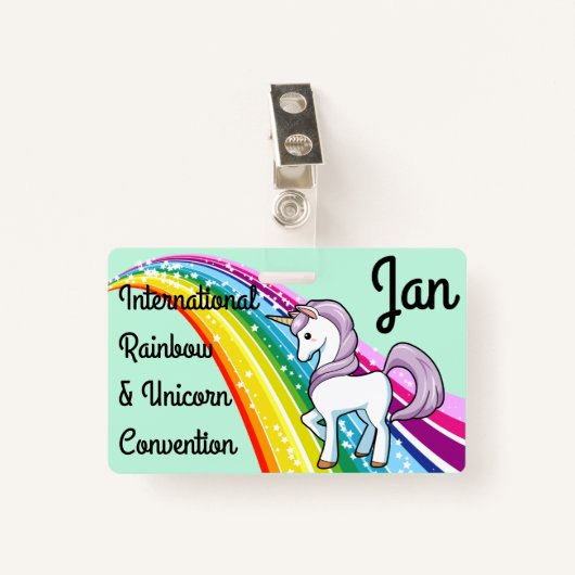 Unicorn & Rainbow Convention Badge Personaliseren (Voorkant met clip)