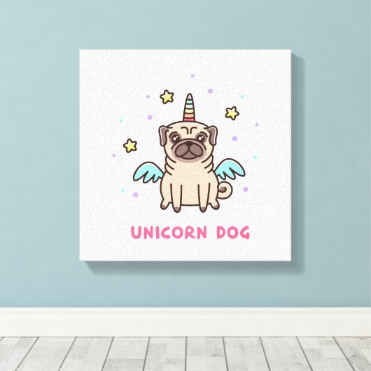 Unicorn Rainbow Dog Canvas Afdruk (Insitu (Houten vloer))