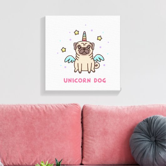 Unicorn Rainbow Dog Canvas Afdruk (Insitu (Woonkamer))