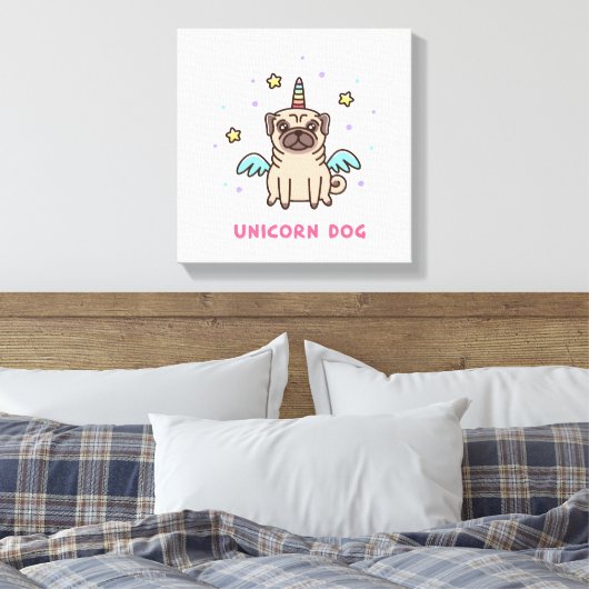 Unicorn Rainbow Dog Canvas Afdruk (Insitu (Slaapkamer))