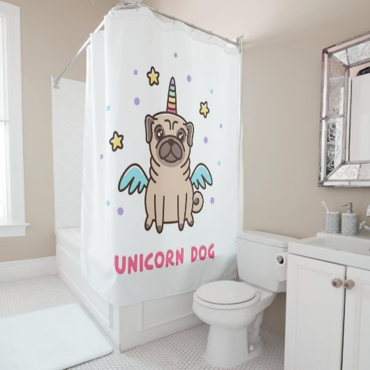 Unicorn Rainbow Dog Douchegordijn (In situ)