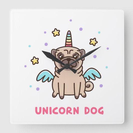 Unicorn Rainbow Dog Vierkante Klok (Voorkant)