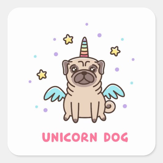 Unicorn Rainbow Dog Vierkante Sticker (Voorkant)