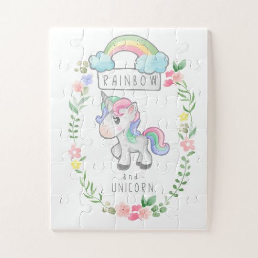 Unicorn Rainbow en Flowers Legpuzzel (Verticaal)