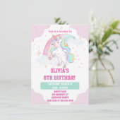 Unicorn Rainbow en Sparkles Birthday Invitation Kaart (Staand voorkant)