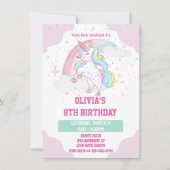 Unicorn Rainbow en Sparkles Birthday Invitation Kaart (Voorkant)