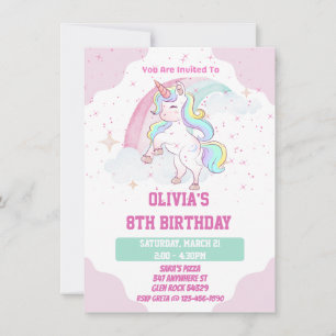 Unicorn Rainbow en Sparkles Birthday Invitation Kaart
