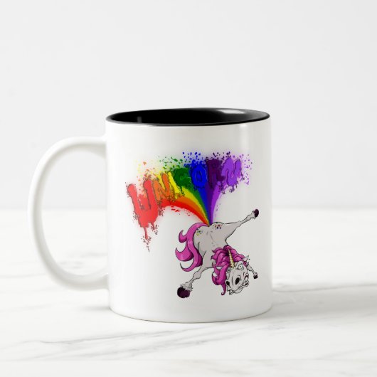 Unicorn rainbow fart tweekleurige koffiemok (Links)