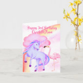 Unicorn Rainbow Flamingo Girls 3rd Birthday Kaart (Gele Bloem)