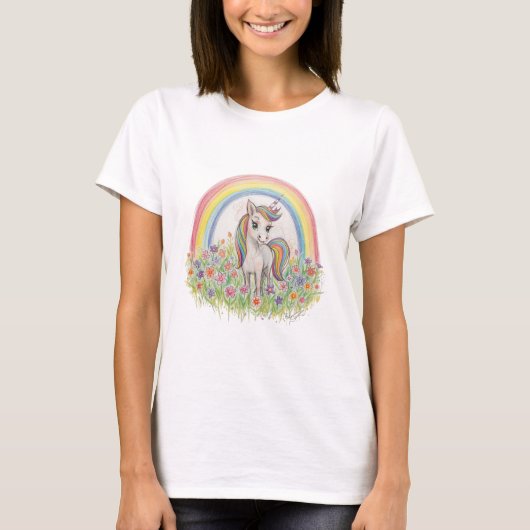 Unicorn rainbow flower t-shirt (Voorkant)