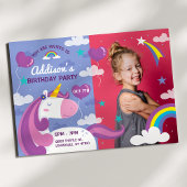 Unicorn Rainbow Foto Birthday Party Invitation Kaart