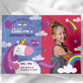 Unicorn Rainbow Foto Birthday Party Invitation Kaart