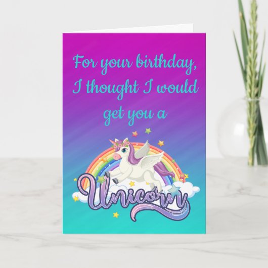 Unicorn Rainbow Funny Birthday Kaart (Voorkant)