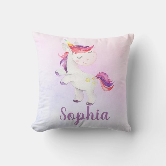 Unicorn Rainbow Gepersonaliseerde naam Roze Waterv Kussen (Voorkant)