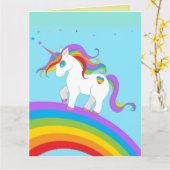 UNICORN RAINBOW GIRLS BIRTHDAY WENSKAARTEN KAART (Gele Bloem)