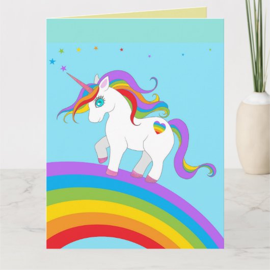 UNICORN RAINBOW GIRLS BIRTHDAY WENSKAARTEN KAART (Voorkant)