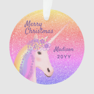 Unicorn Rainbow Glitter Kerstmis op maat Ornament