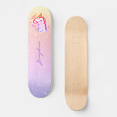 Unicorn rainbow glitter modern name personalized persoonlijk skateboard (Voorkant)