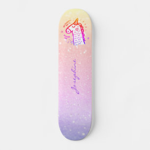 Unicorn rainbow glitter modern name personalized persoonlijk skateboard