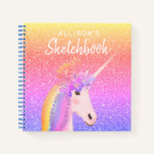 Unicorn Rainbow Glitter Sketchbook Name Script Notitieboek (Voorkant)