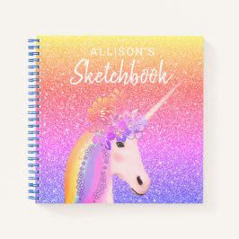 Unicorn Rainbow Glitter Sketchbook Name Script Notitieboek