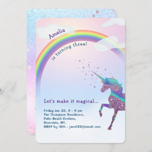 Unicorn Rainbow Glitter Stars Magical Birthday Kaart