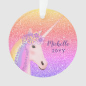 Unicorn Rainbow Glitter Stylish Kinder Personalize Ornament (voorkant)